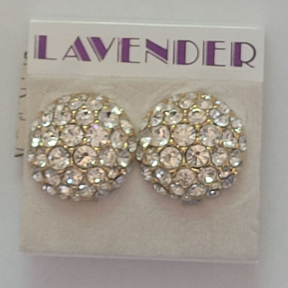 Vintage Lavender Gold-Tone Rhinestone Clip-On Earrings